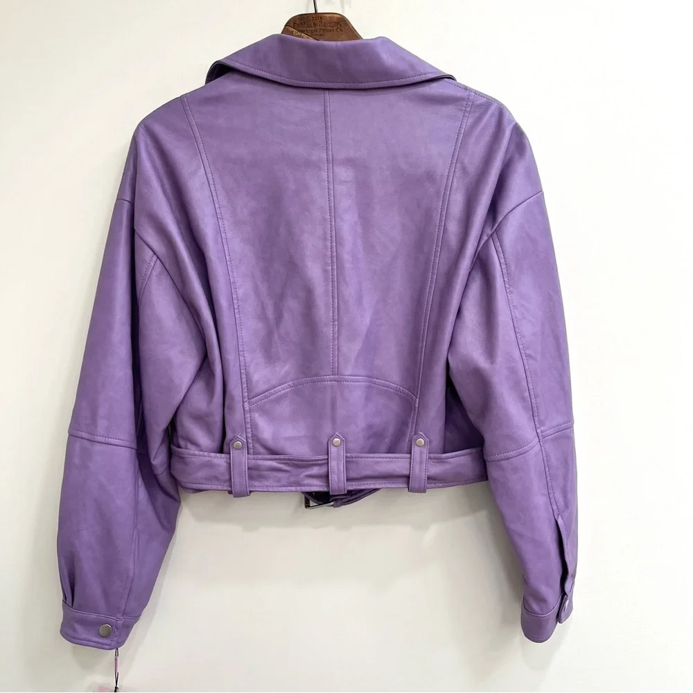 Avec Les Filles Women’s Faux Leather Purple Grape Crush Moto Jacket Large - Picture 2 of 6